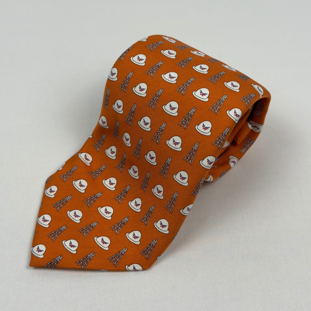 Vineyard Vines Custom‎ Collection Orange Oil Rig Hard Hat Silk Necktie Men's